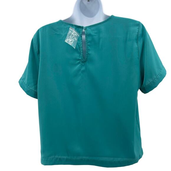 Pleione Top Sz S Teal Short Sleeve Chest Pocket Pullover Round Neck Lightweight - Picture 5 of 8